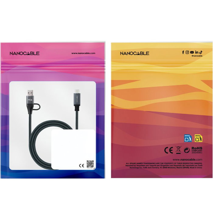 Nanocable Cable USB 3.2 Gen2x2 100W 20Gbps 2m Gris/Negro Nanocable Cable USB 3.2 Gen2x2 100W 20Gbps 2m Gris/Negro